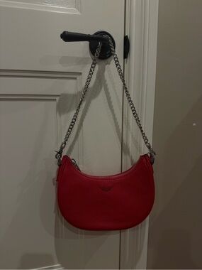 Zadig & Voltaire Red Crescent Shoulder Bag with Silver Chain
